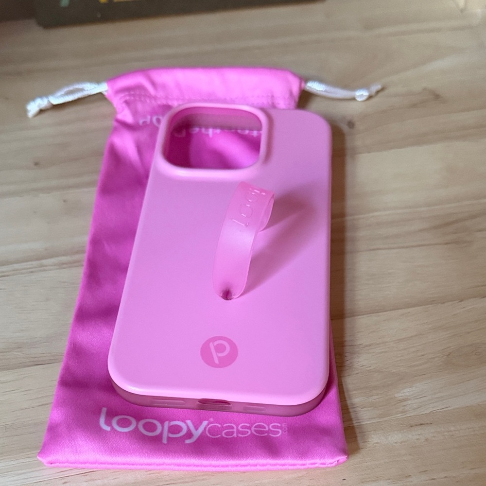 iPhone 14 Pro Loopy Case Pink Phone Case with Built-In Loop and Matching Pouch